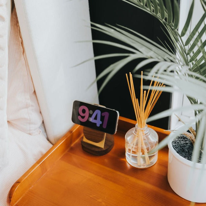 Mag Charging Stand - Walnut/Brass with Weighted Base