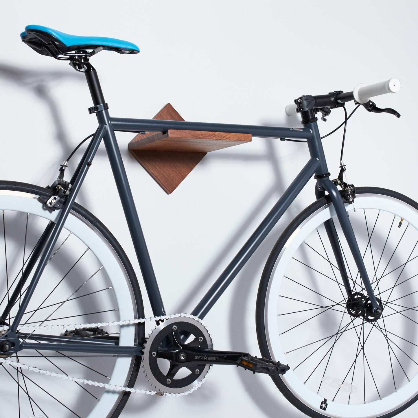 Minimalist Bike Shelf in Mahogany