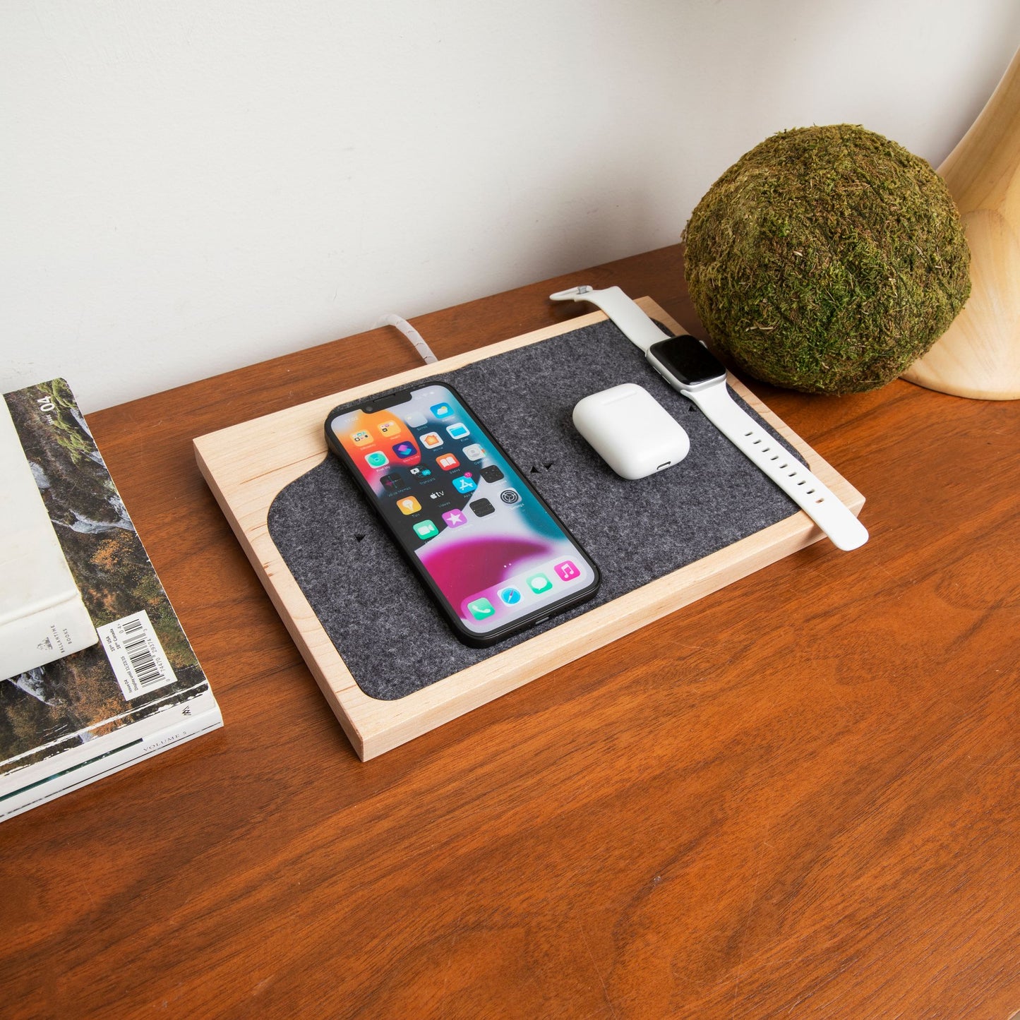 Customizable Docking Station for 1-4 Devices in Maple