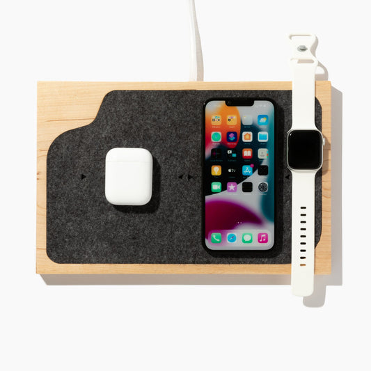 Customizable Docking Station for 1-4 Devices in Maple